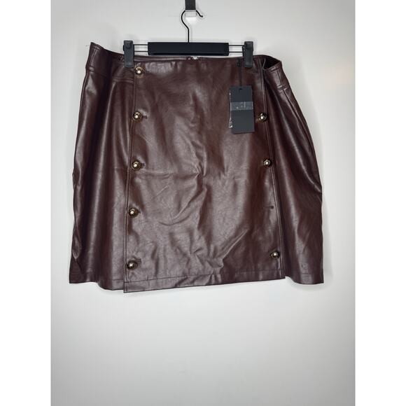 Browns Dresses & Skirts - Kendall Kylie Plus Size Faux Leather Button Skirt Brown Size 3X New With Tags